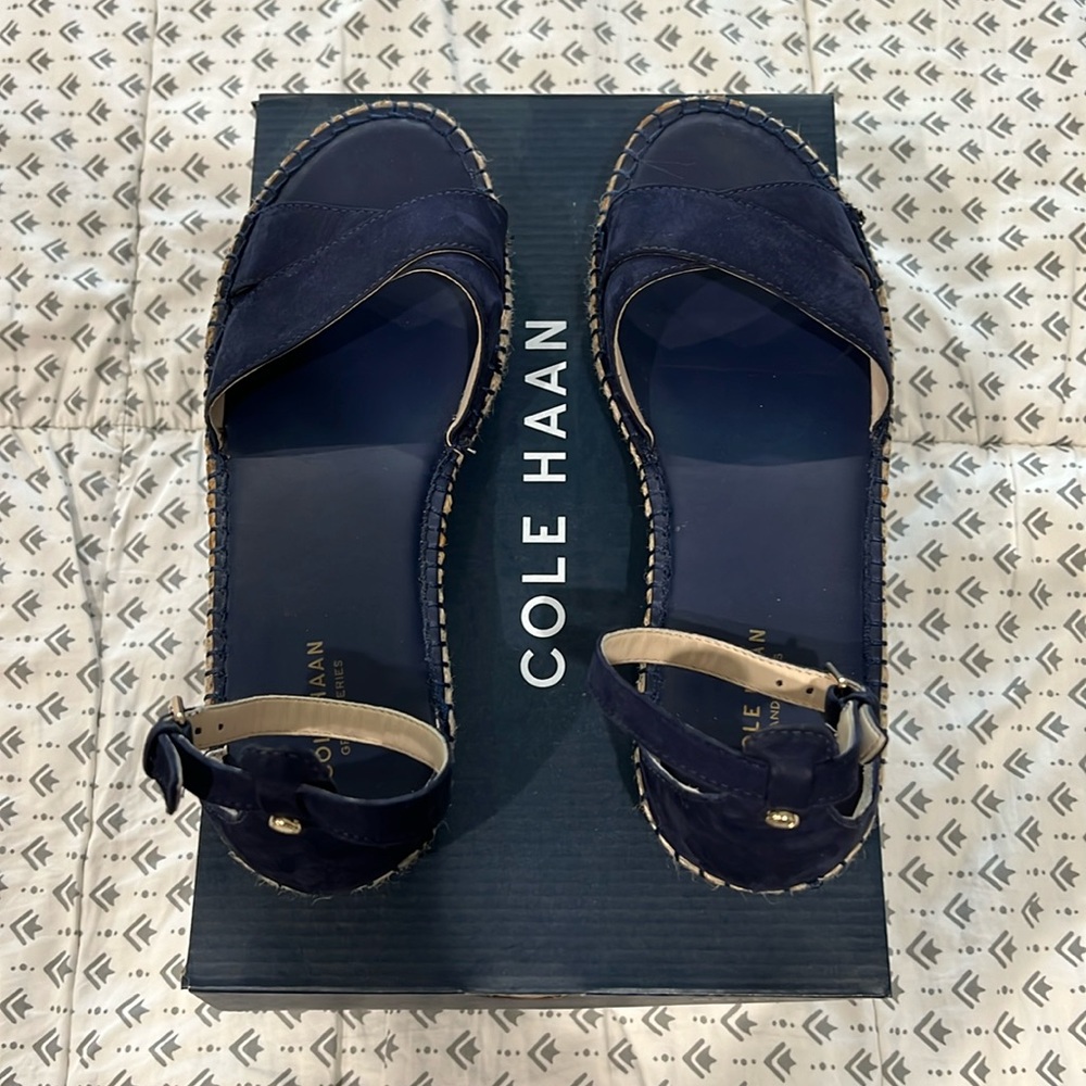 Cole Haan navy suede espadrille ankle strap sandal
